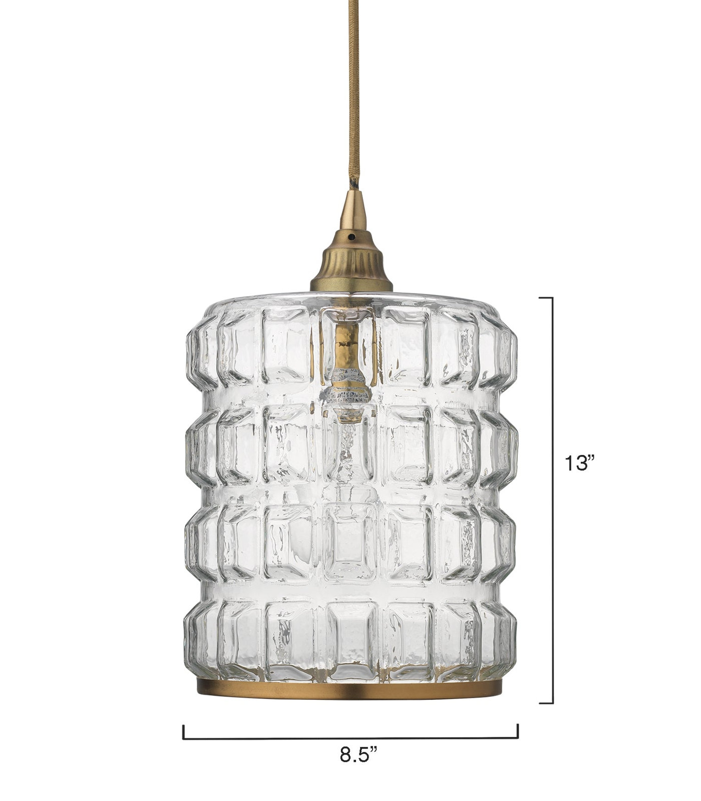Madison Single Light Glass Dimmable Pendant, Brass