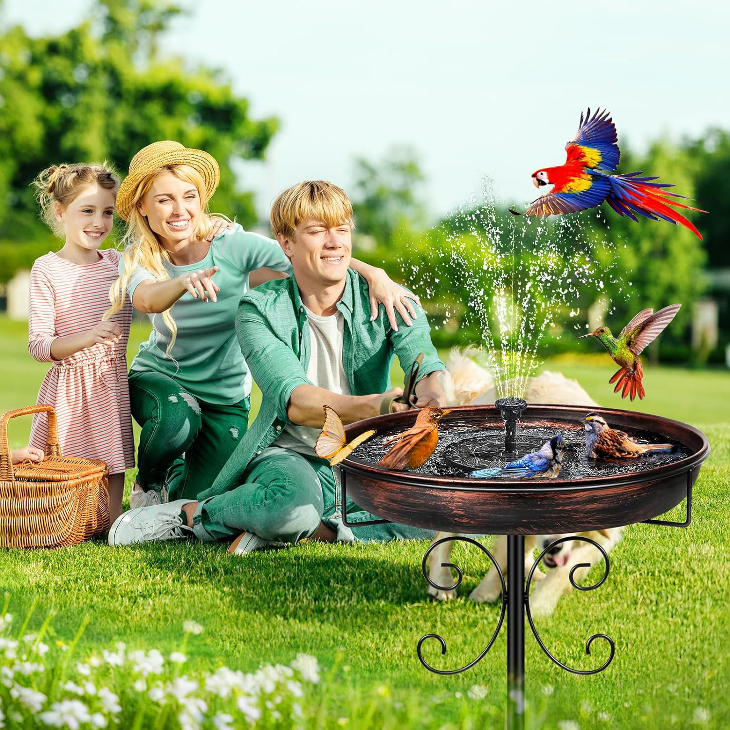 Wildon Home® Emiliya 35In Metal Bird Bath for Outside Vintage ...