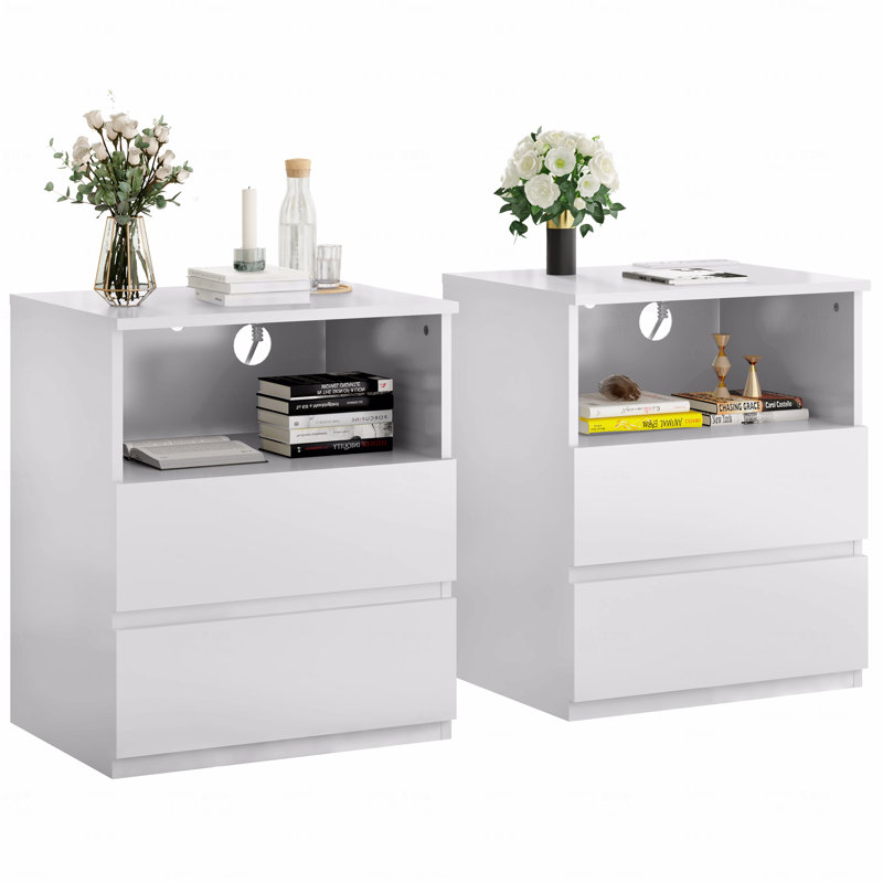 Table de bout avec station de charge USB C rapide, canapé avec 2 tiroirs, grande armoire de rangement moderne en bois