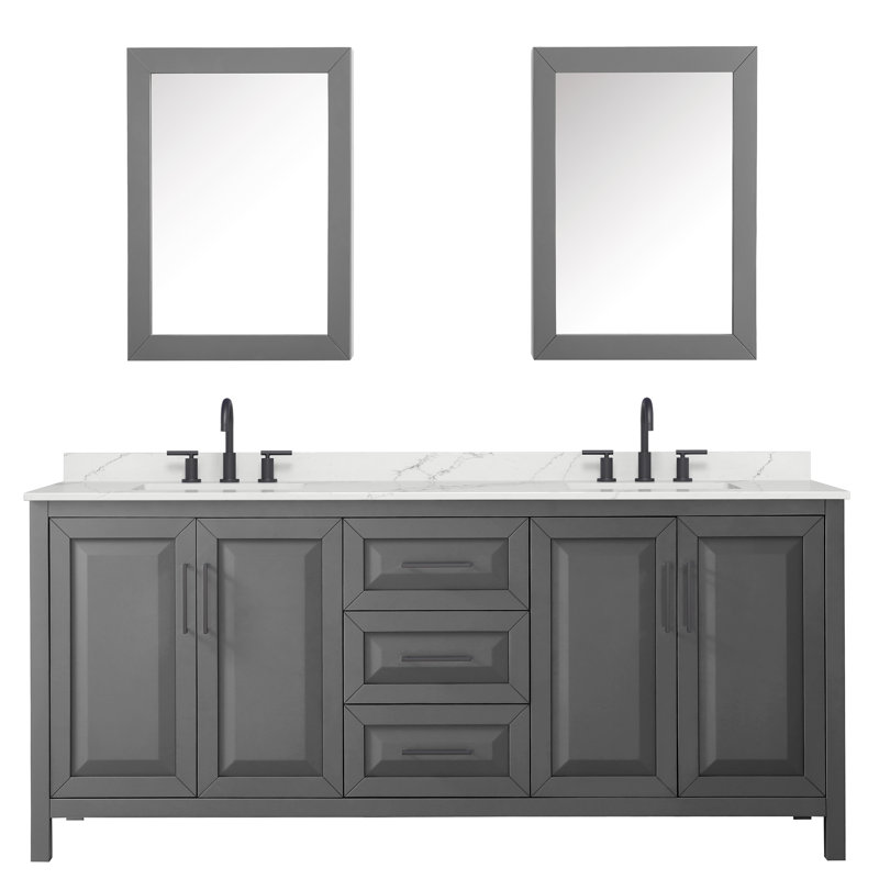Daria 80 in. with Mirror Vanity, Giotto Quartz, Gray, Matte Black