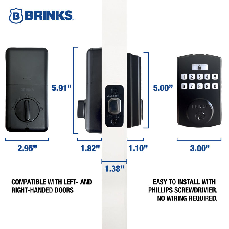 Brinks Electronic Fingerprint Deadbolt, Matte Black