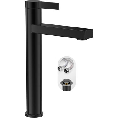 Robinet de lavabo vasque de salle de bain noir mat à 1 trou, robinet de salle de bain monocorps à poignée simple au-dessus du comptoir, bonde escamotable