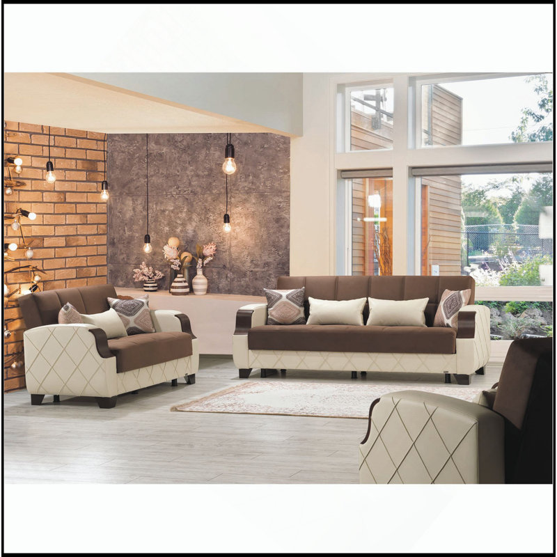 Causeuse convertible rembourrée avec rangement, brun foncé, Brun, Crème, crème