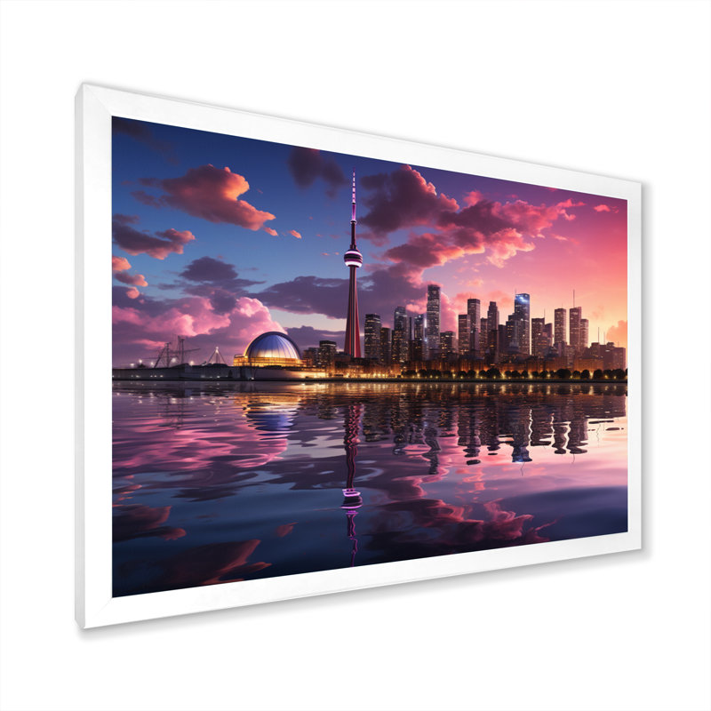 Mauve Toronto par nuit - imprimé, H 24 po x l 32 po x P 1 po, Cadre photo blanc