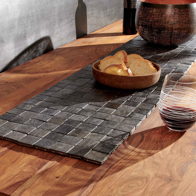 Ekhum Rectangular Patchwork Wool Table Runner, Black