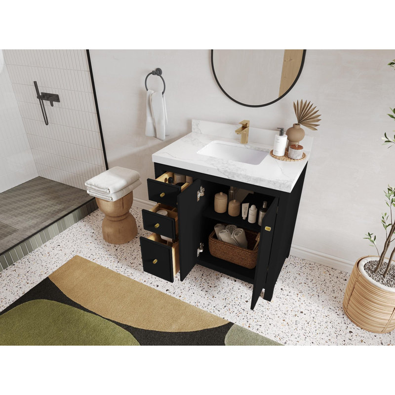 Ensemble de meuble-lavabo simple 36 po Chicago, Quartz de Carrare