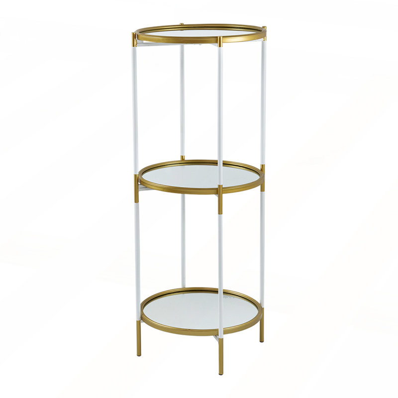 Luxurious White and Gold 3-Tier Circular Glass Shelf for Art Deco and Modern Interiors