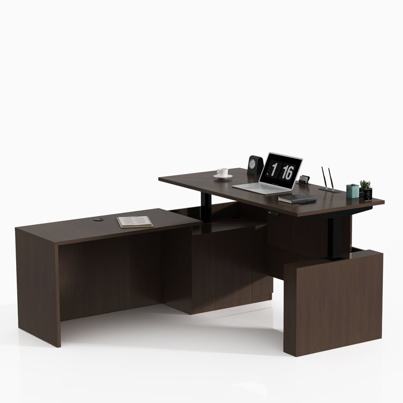 Adjustable Height L-Shaped Executive Desk, Espresso