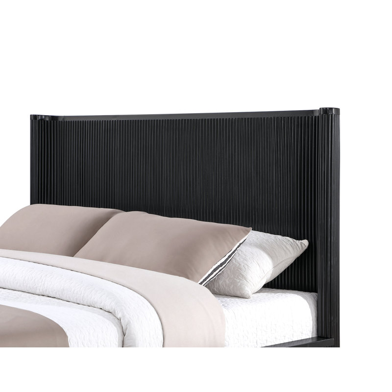 Lit cannelé en bois massif Queensbury, Grand lit, Black