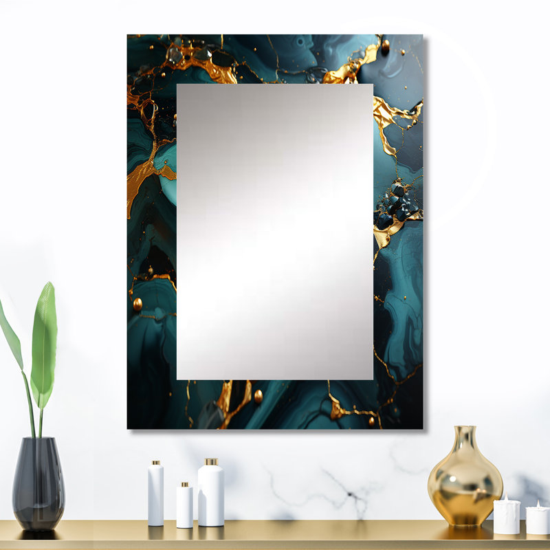 Green and Gold topaz Agate Granite II - Abstract Large Wall Mirror, Modern Decorative Mirror, Printed Metal Art, 32" x 24"