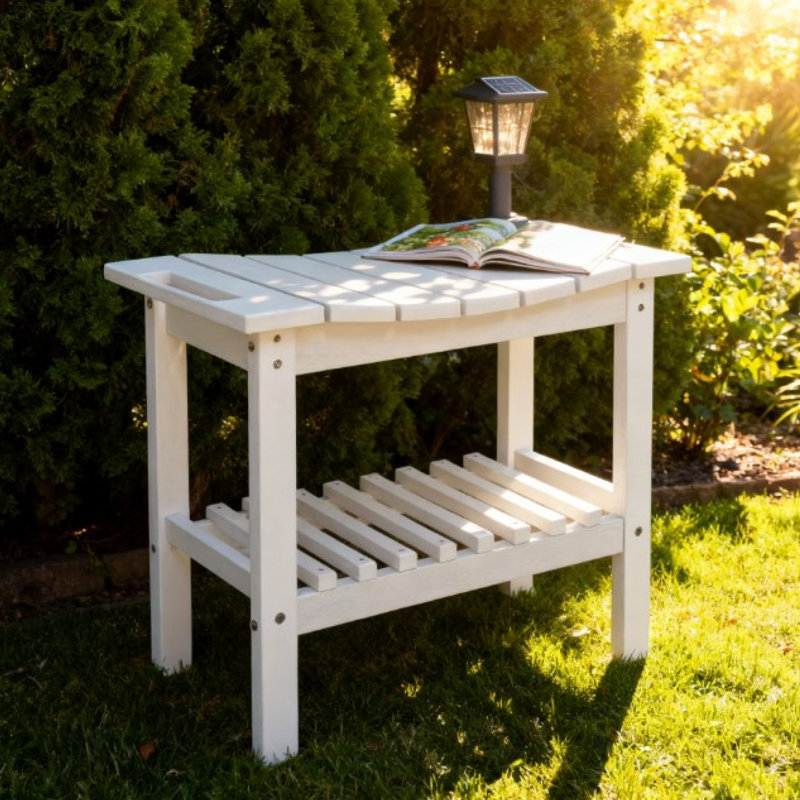 Durable All-Weather Storage Bench and Shower Stool with Two-Tier Shelving, Ergonomic Handle for Indoor and Outdoor Use, White