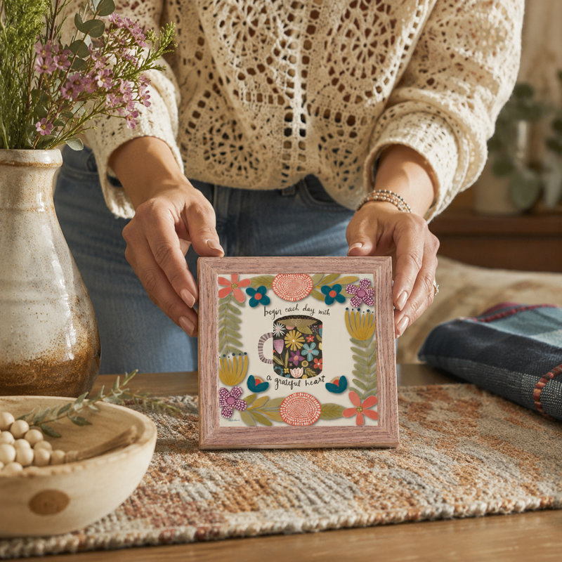 Tableau encadré Café Floral Cœur reconnaissant