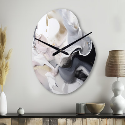 White And Grey Captivating Marble II - Pear Shape Unique Abstract Marble Wall Clock