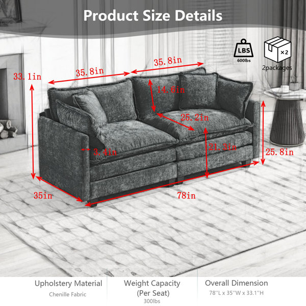 Latitude Run® Cloud Sofa Loveseat with Double Layer Cushion, Modern ...