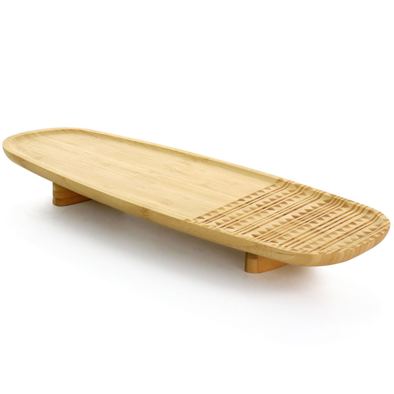 Sadler 22" Natural Wood Serving Tray with Etched Design
