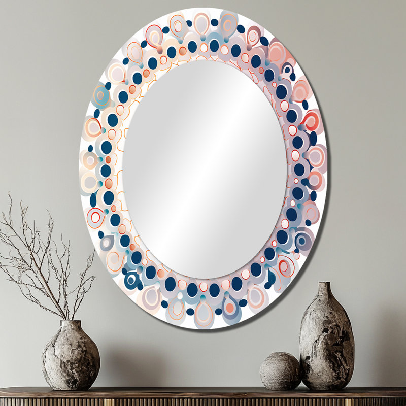 Boho Mandala en miroir rétro bleu et orange - Bohème, 40 po x 30 po