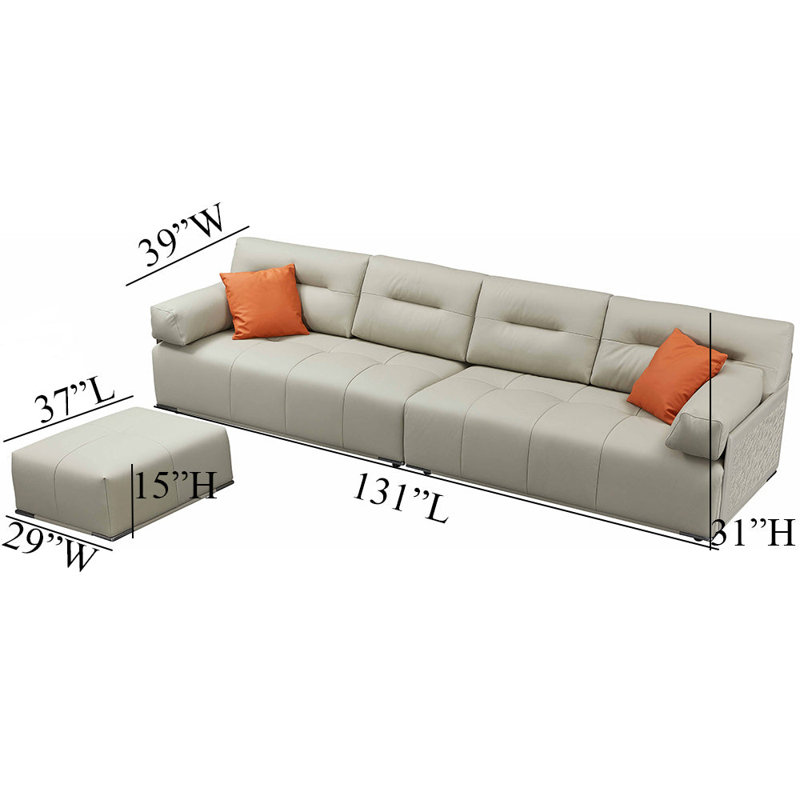 American Eagle Design EK-Y1006 Extra Long Light Gray Sofa with Ottoman