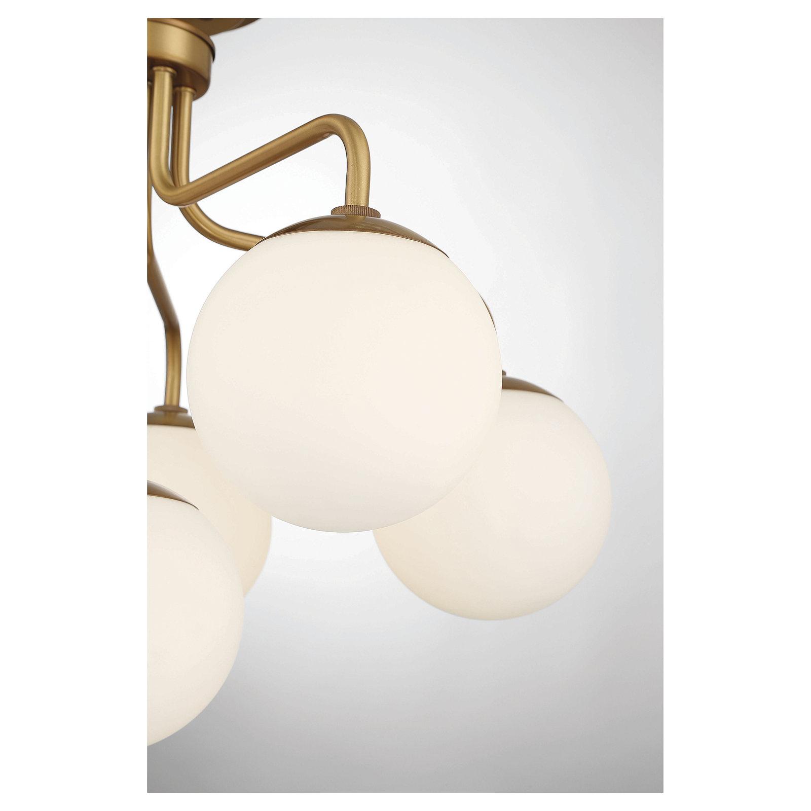 Chemise 6 Light Glass Semi Flush Mount, Brass, White