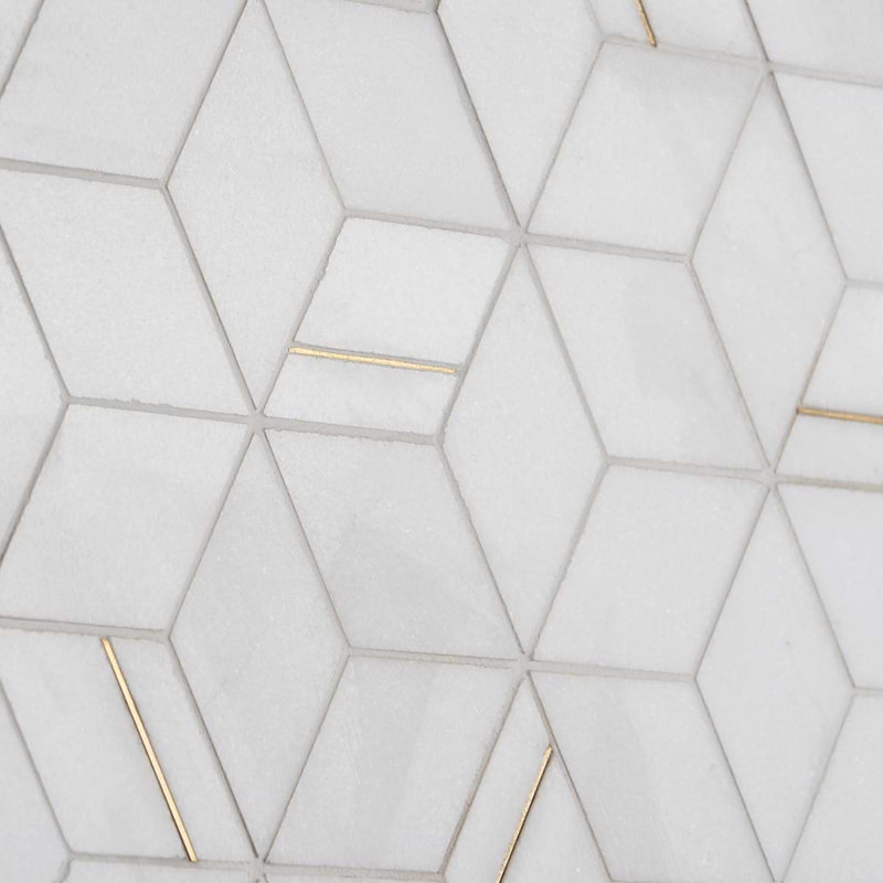 Morgana Polished Marble And Brass Mosaic, Thassos