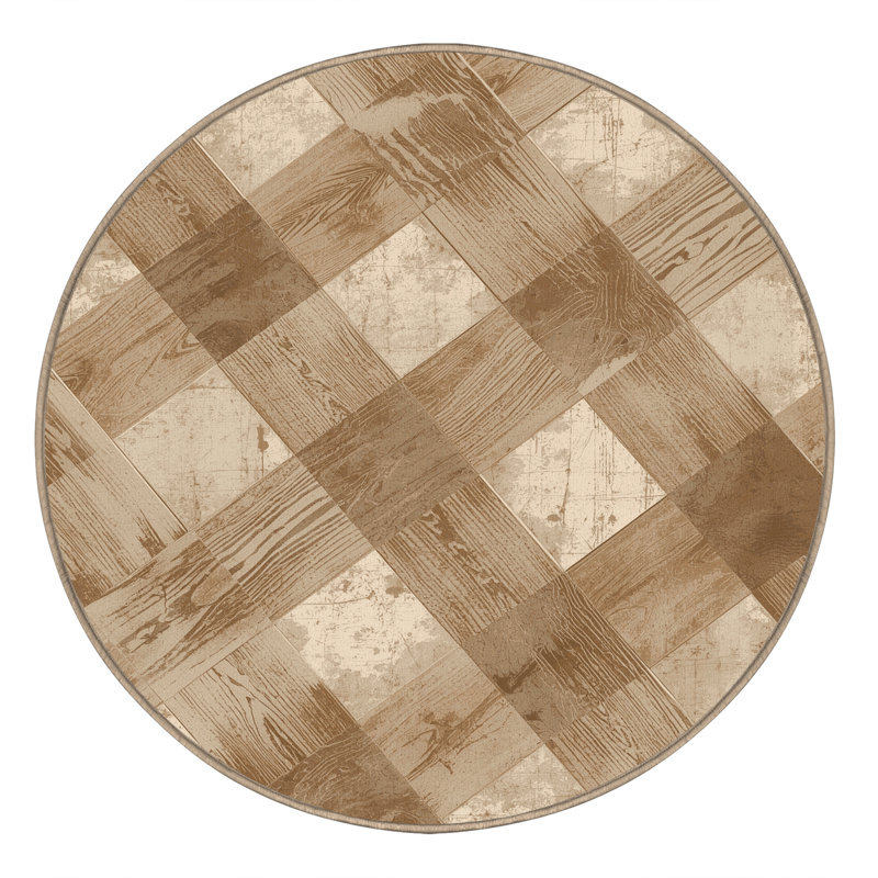 Machine Washable Roslindale Rustic Gingham Rug in Brown – Beige Binding, 4' Round