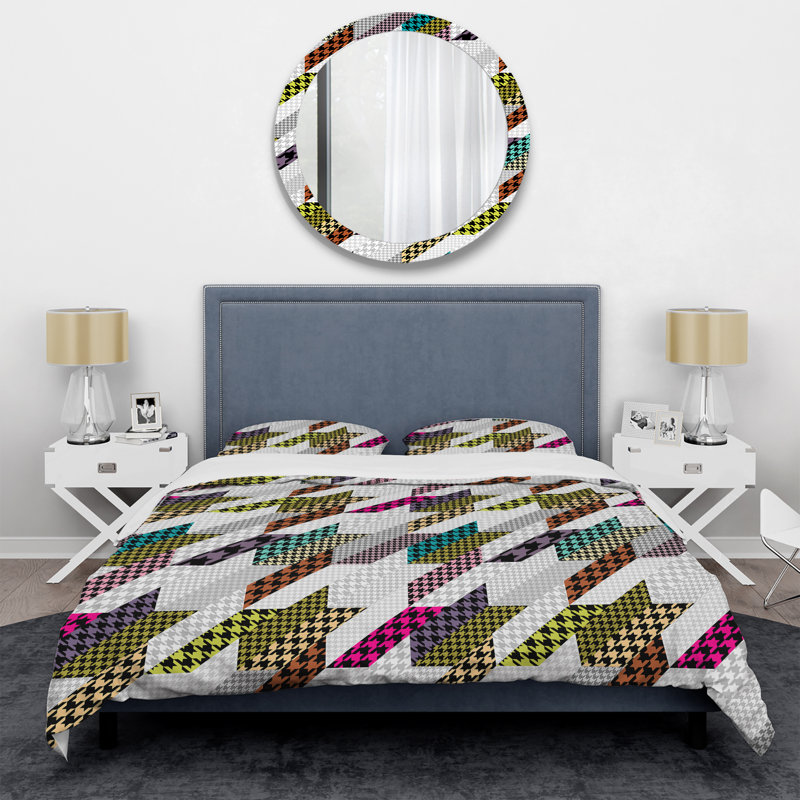 Multicolore patchwork géométrique - ensemble de housse de couette abstrait - microfibre de polyester
