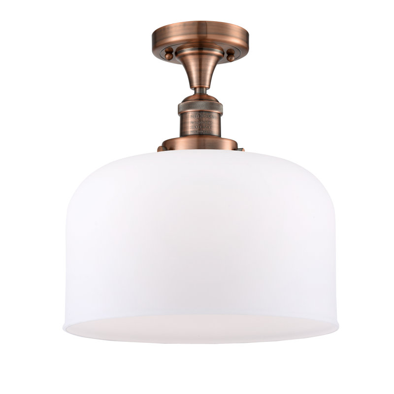 Plafonnier semi-encastré 1 lumière Bell, Ampoule DEL 6 watts rétro, Boîtier blanc mat, Cuivre antique