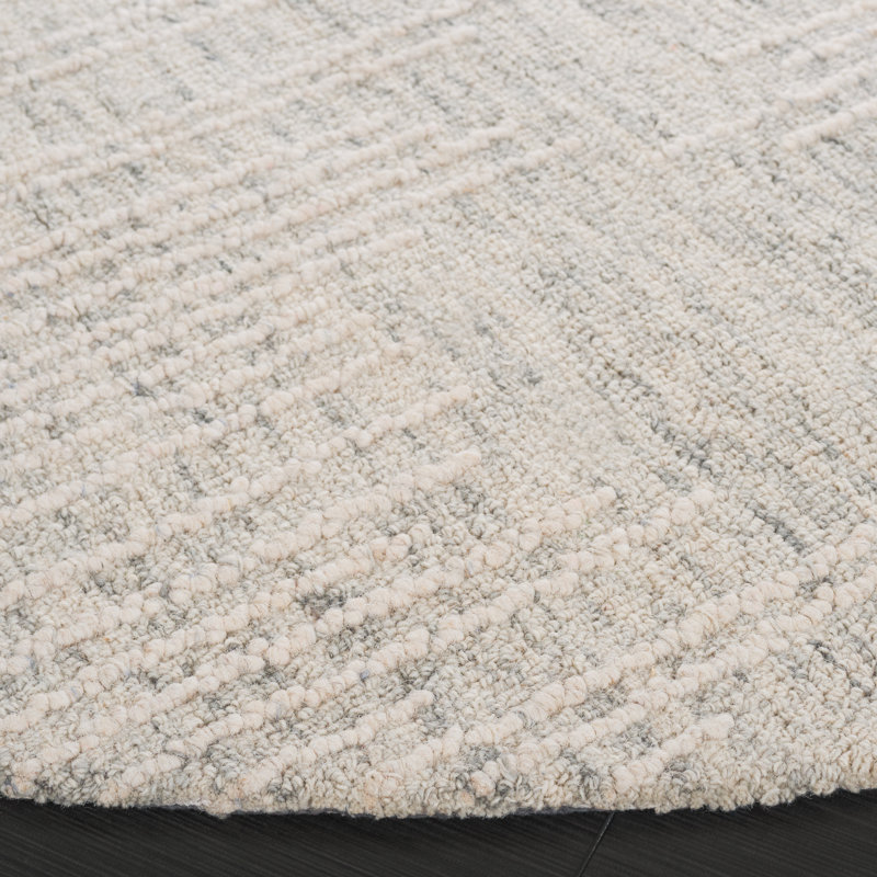 Valeshia Abstract Hand Tufted Wool/Cotton Abstract Rug in Gray/Light Gray/Ivory, Round 6'