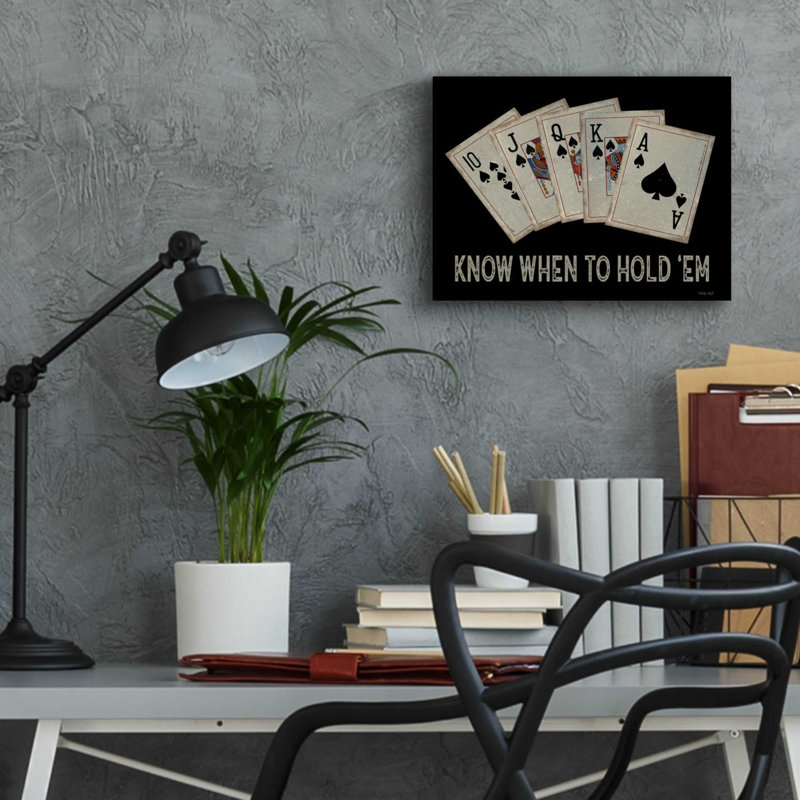 «Know When To Hold Em» - Art textuel sans cadre, H 12 po x l 16 po x P 0,13 po
