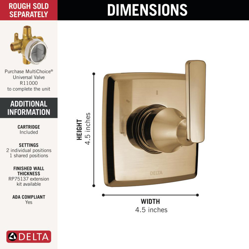 Ashlyn 3-Setting 2-Port Diverter Trim, Champagne Bronze
