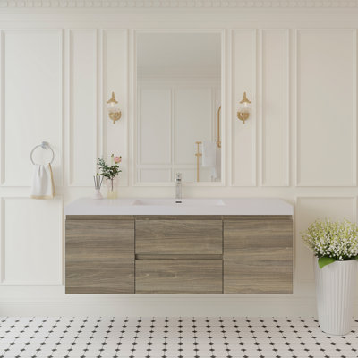 Meuble-lavabo flottant 60 po avec lavabo, meuble-lavabo mural moderne 60 po avec lavabo à surface solide et tiroirs à fermeture en douceur, gris cendré GF-24V11-60SAG-W1573P152705