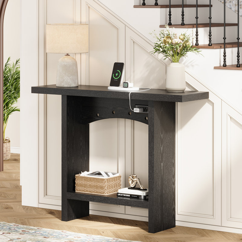 43" Console Tables with Built-in Fast Charging Station, Farmhouse Entryway Tables, Wood Sofa Tables for Living Room, Foyer