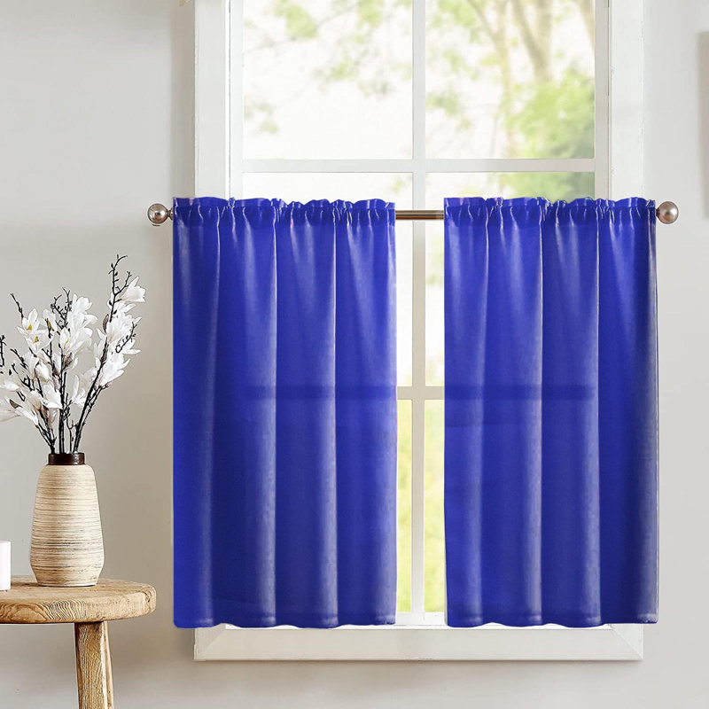 Royal Blue Polyester Kitchen Tier Window Curtains