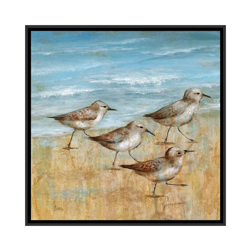 "Sandpipers I" par Nan, reproduction d’art, H 18 po x l 18 po x 1,5 po, Toile avec cadre noir, Pas de tapis