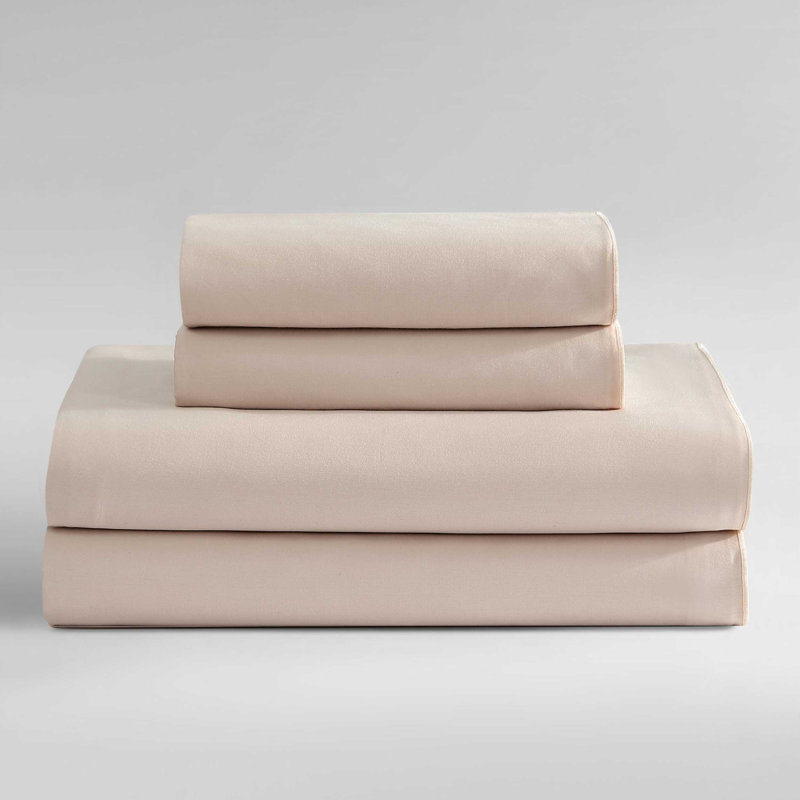 Calvin Klein Pearl Edge Cotton Sateen Sheet Set, Queen Sheet Set with 2 Pillowcases, Light Pink