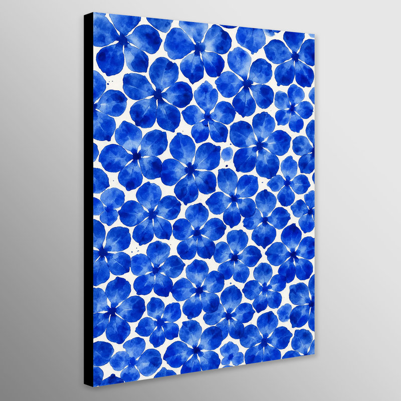 Blue Floral Pattern Wall Art - Canvas Framed Print, 117 cm H x 84 cm W