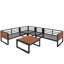 Garden Lounge Set For 5–6 People Modern Sofa Set Iron Frame Wooden Armrests