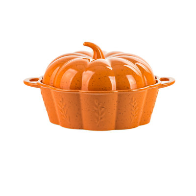 10 Strawberry Street Pumpkin Patch Embossed Covered Casserole Baker, 9" Round, Orange