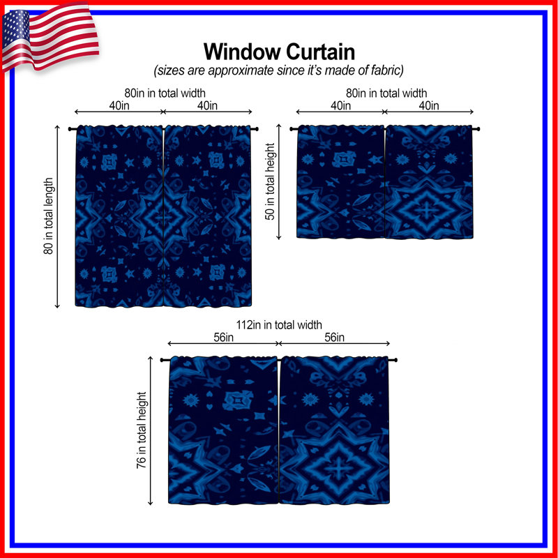 Rideau bleu obscurcissant à motif kaléidoscope, 20in x 50in - 2 panels, Obscurcissement de chambre