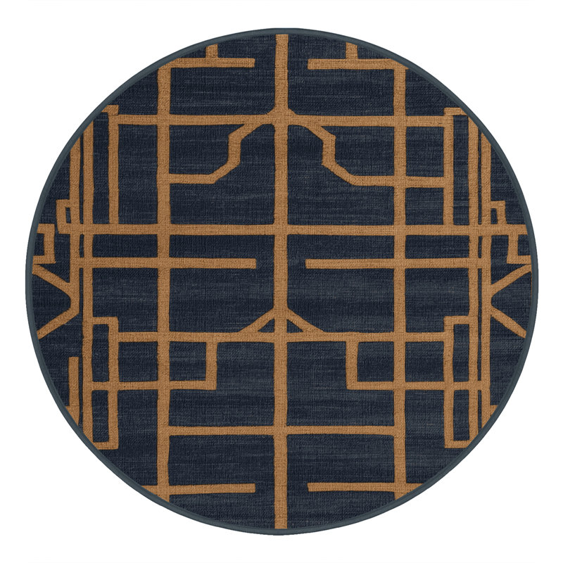 Machine Washable Trellis Gray Area Rug, Round 5'