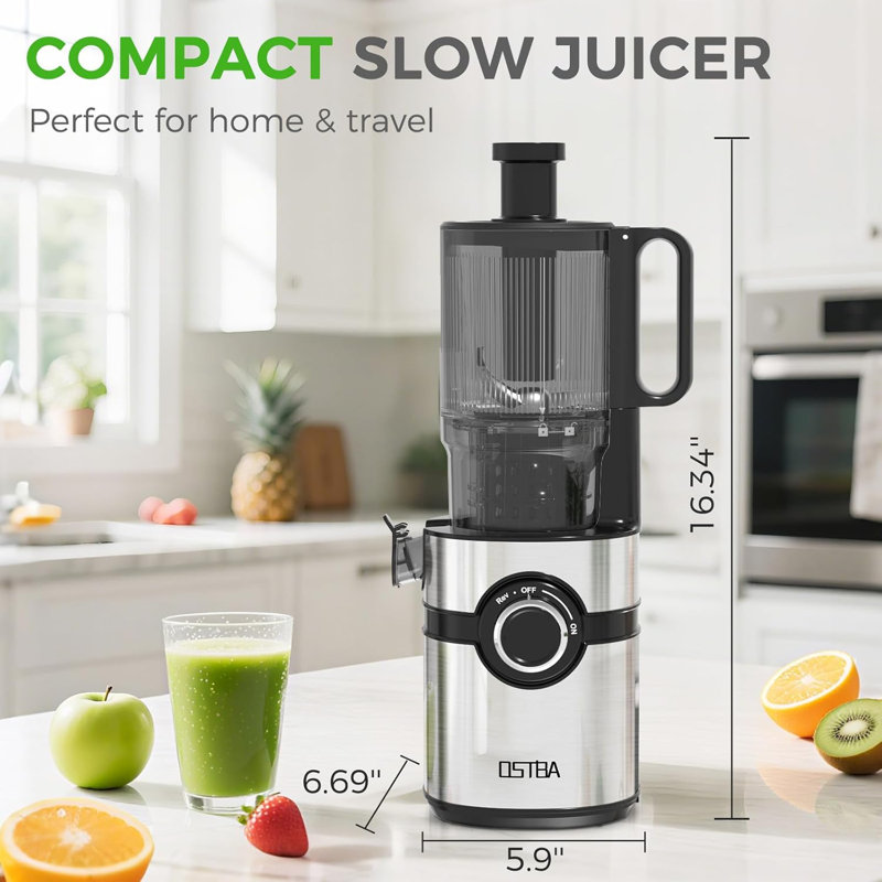 Presse-agrumes OSTBA, presse-agrumes avec grande goulotte d'alimentation de 5 po pour légumes et fruits entiers, machine à jus avec auto-alimentation, rendement élevé en jus, facile à nettoyer, noir