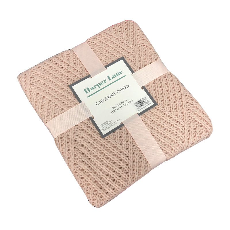Cable Knit Throw Blanket, Light PInk