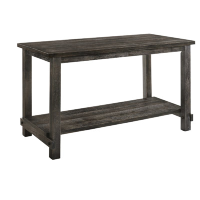 Table rectangulaire contemporaine à hauteur de comptoir avec finition grise et rangement, l 60 po x P 30 po H 36, bois, 6 places, tablette inférieure classique, finition