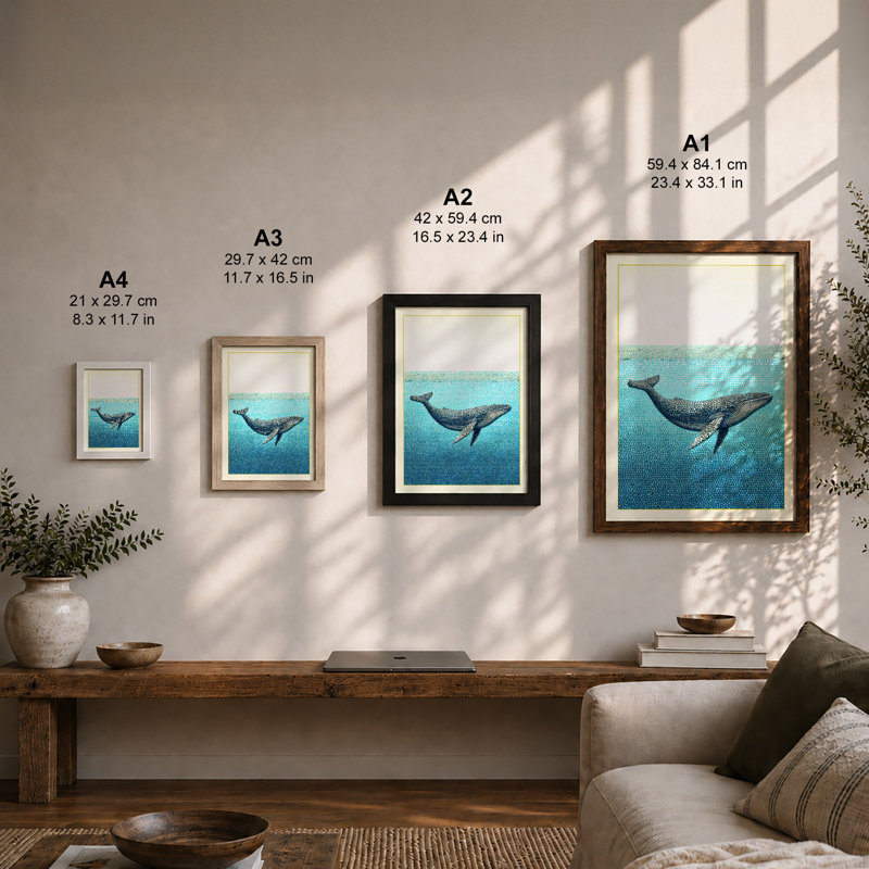 Whale in Open Water Coastal 1 Piece Single Picture Frame Wall Art, A2 - 59.4 x 42.0 cm, White