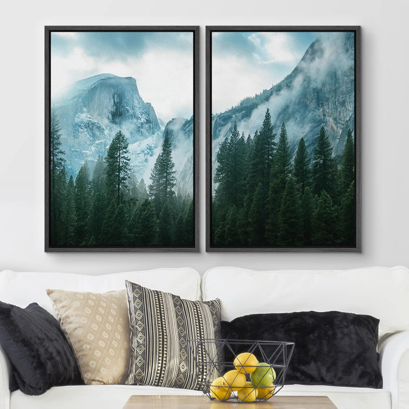 «View of Misty Mountain Green Forest Nature Rustic Landscape», impression sur toile, 2 pièces, H 36 po x l 48 po x P 1,5 po