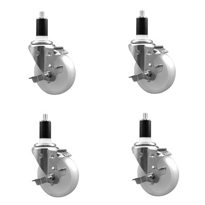 Nylon Swivel Expanding Stem Caster Set with Brake SCC TLB 4" x 1-3/8"