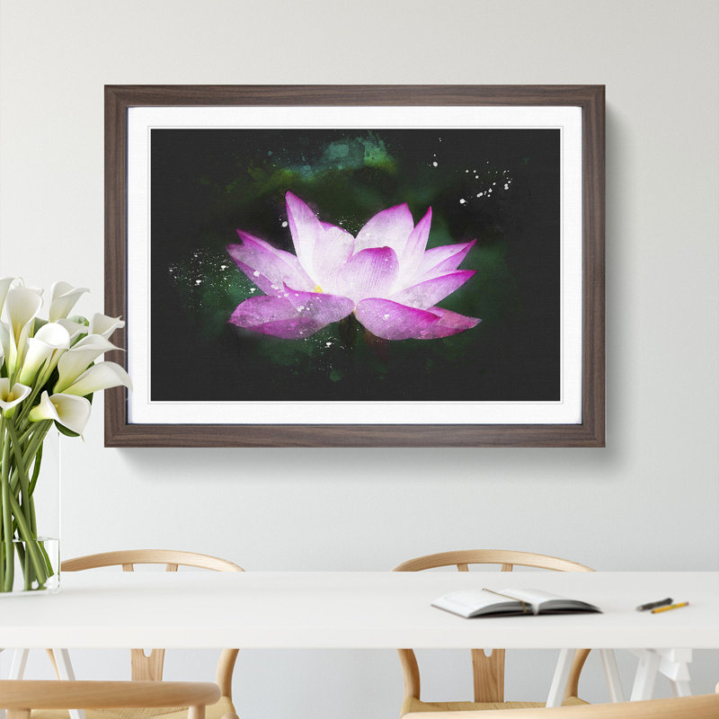 Pink Water Lily Flower Vol.2 - Picture Frame Graphic Art, 36cm H x 48cm W x 2cm D, Walnut Framed