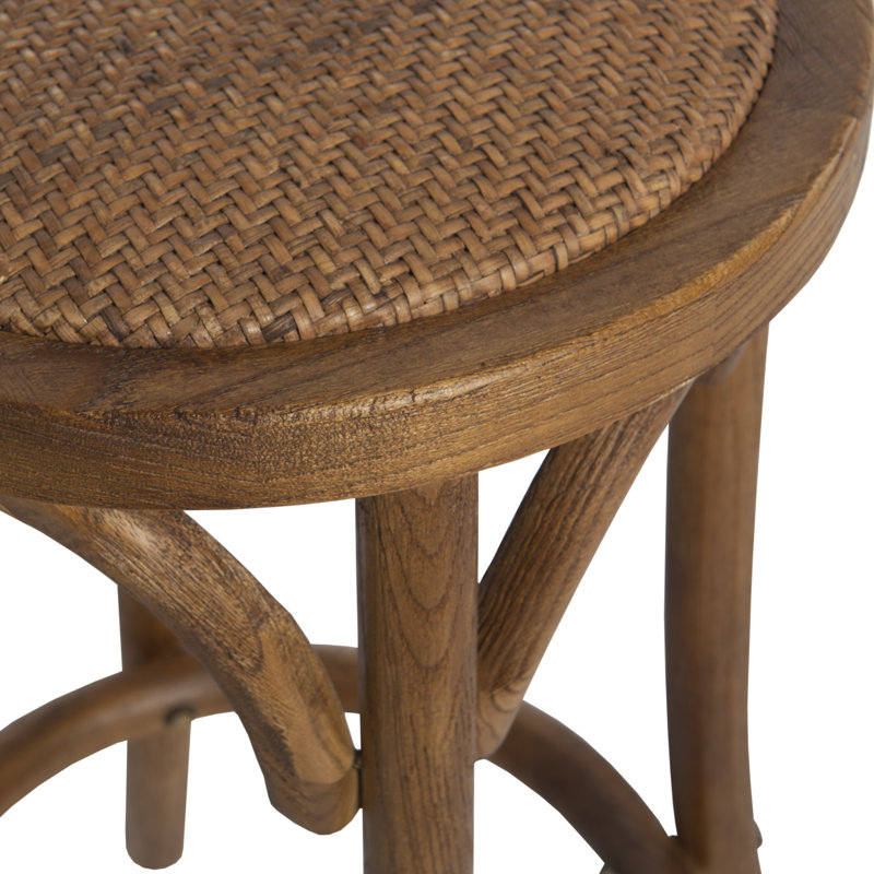 Walnut Brown Elm Wood & Rattan 24" Backless Counter Stool