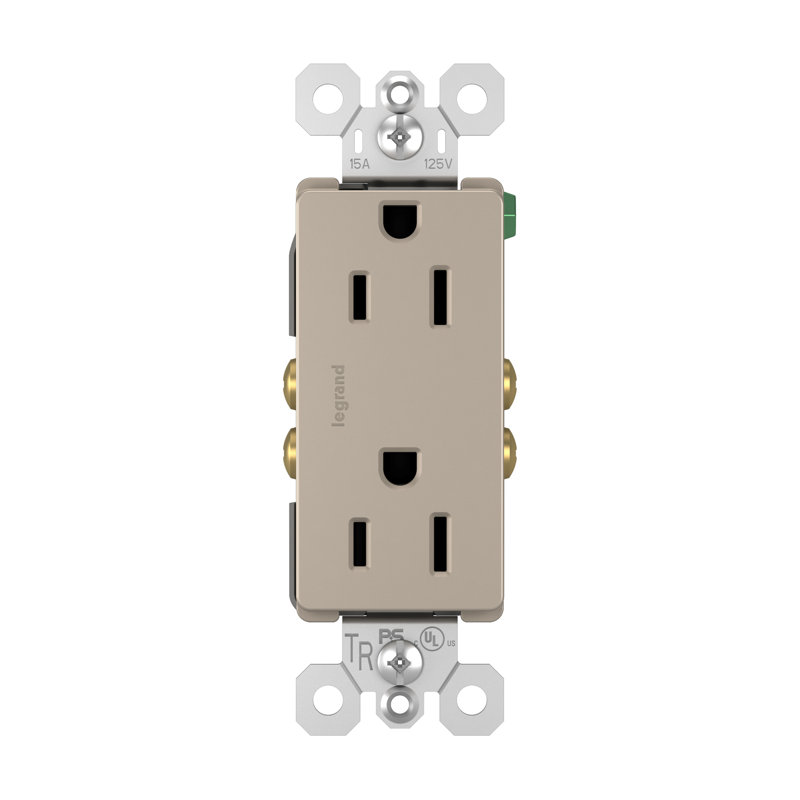 Nickel Tamper Resistant Decorator Outlet with Wall Plate