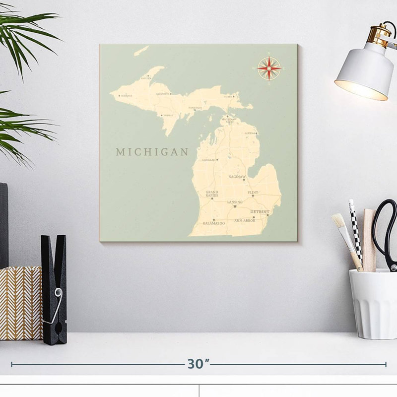 Carte du territoire du Michigan, H 16 po x l 16 po