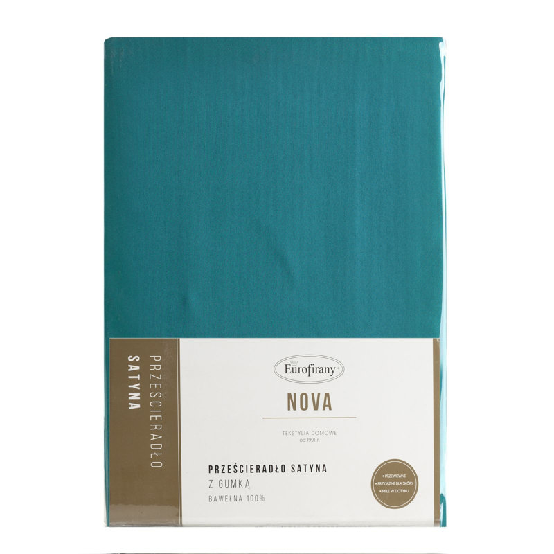 Satin Fitted Sheet, Turquoise, 140 x 200 cm